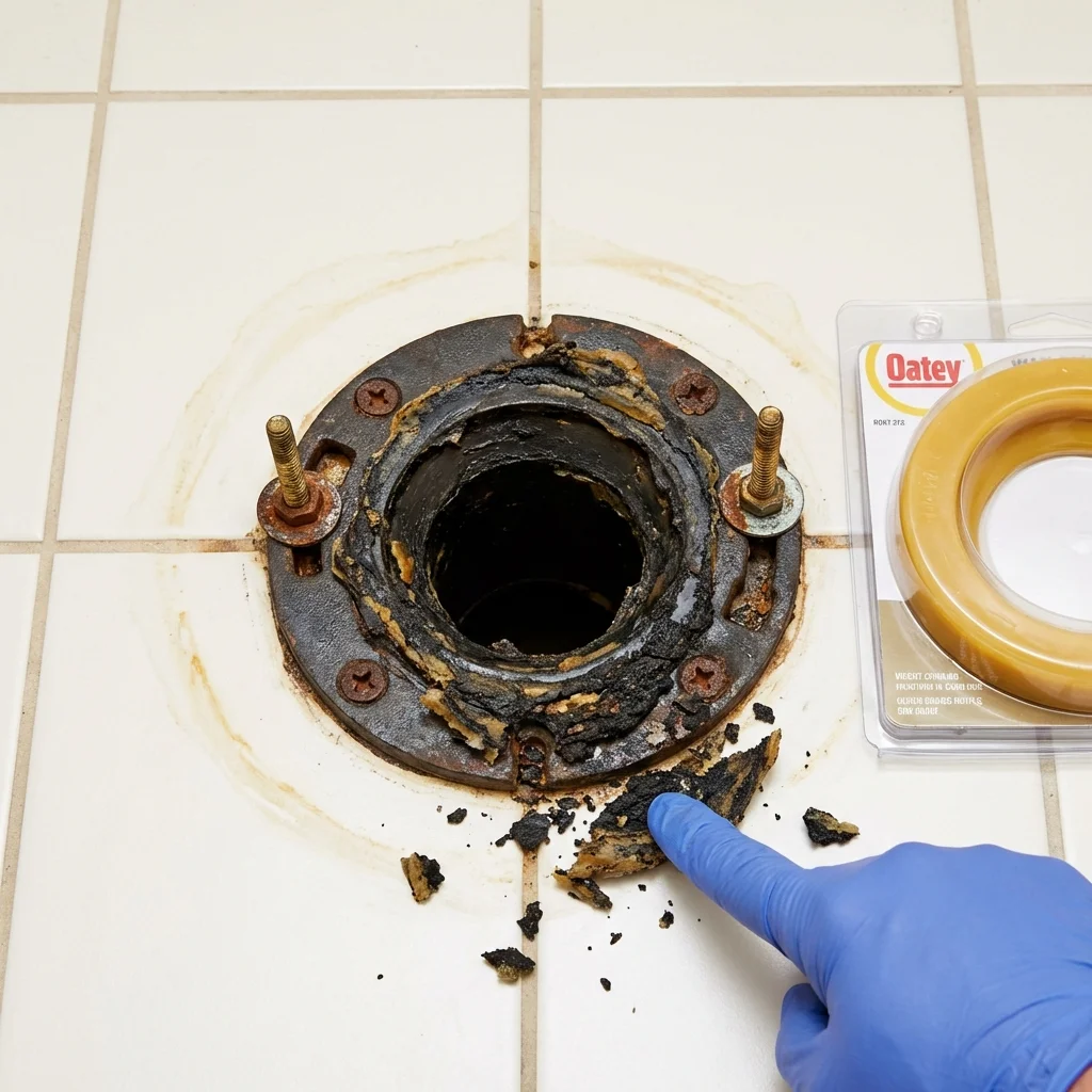 Failed wax ring showing water seepage at the base of a toilet in a Morgantown, WV home