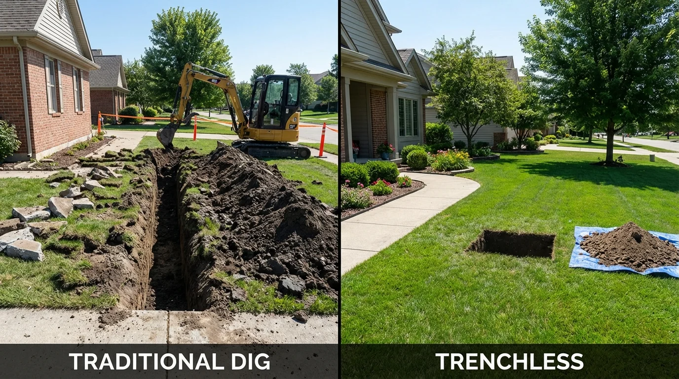 Trenchless sewer repair with minimal yard damage versus traditional excavation in Morgantown, WV